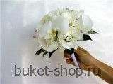 Букет невесты №35. Орхидеи, Эустома. Изысканный свадебный букет из белых экзотических цветов. 