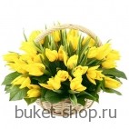 Солнышко. Тюльпаны. Жизнерадостная корзина из 49 тюльпанов создает приподнятое весеннее настроение.
